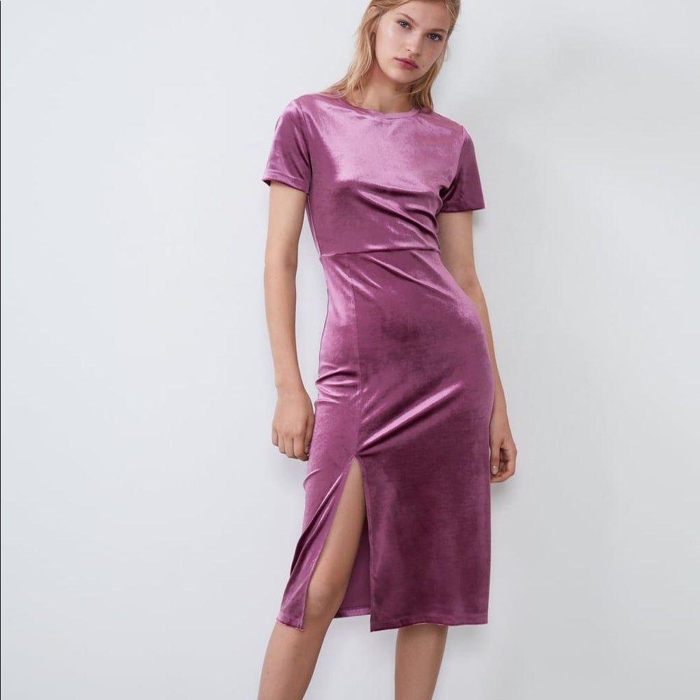 Zara pink velvet midi dress